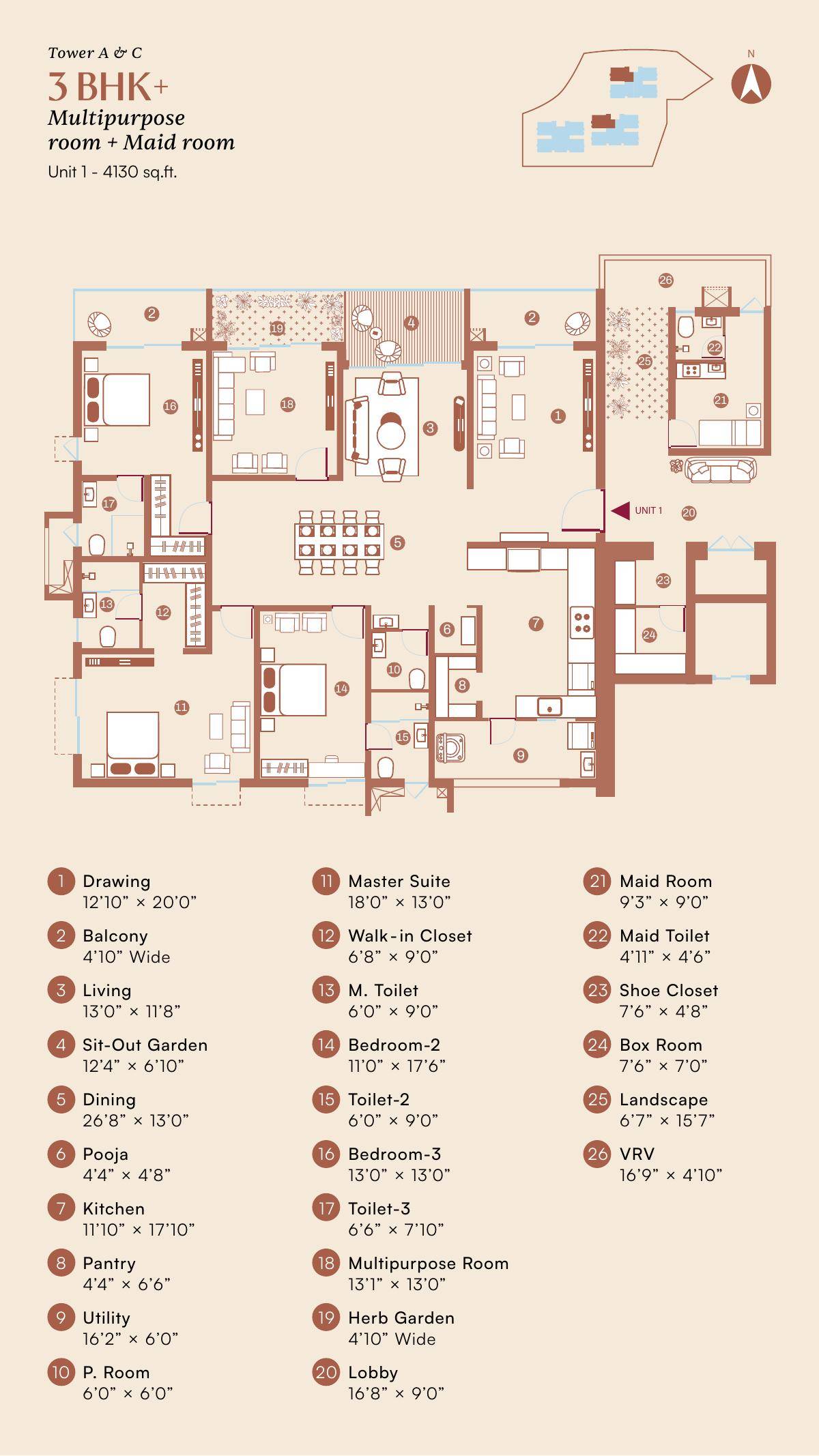Encanto 3 BHK floor plan 4,055 sq.ft.